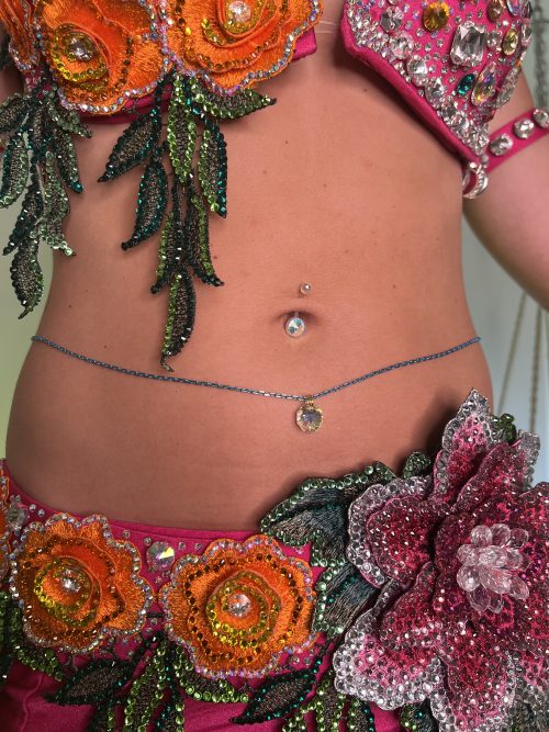 Blue waist chain with crystal for belly dancer